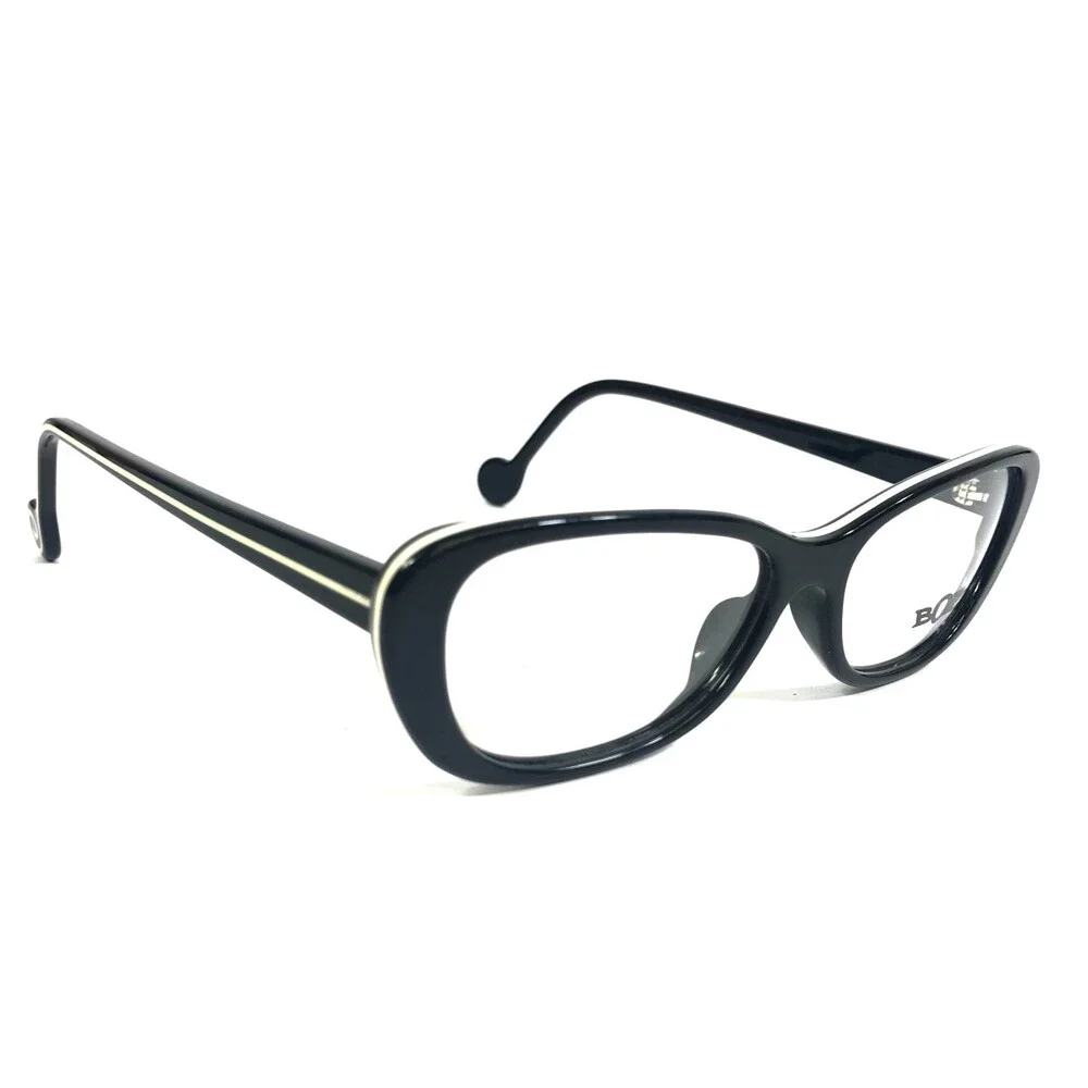 BOZ Eyeglasses Frames SIDONIE 0010 Shiny Black White Line Cat Eye 54.5-16.5-142